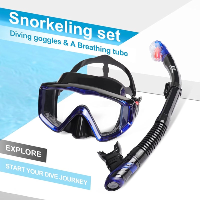 EXP VISION Snorkel Set Pano 3 Window Adult Snorkeling Gear, Professional Snorkel Goggles Anti-Fog Diving Mask, Anti-Leak Swim Goggles and Dry Top Snorkel for Diving, Snorkeling, Swimming - Image 4